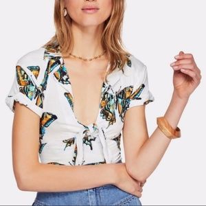 FREE PEOPLE Ready, Set, Sail Tie Front Crop Top! L